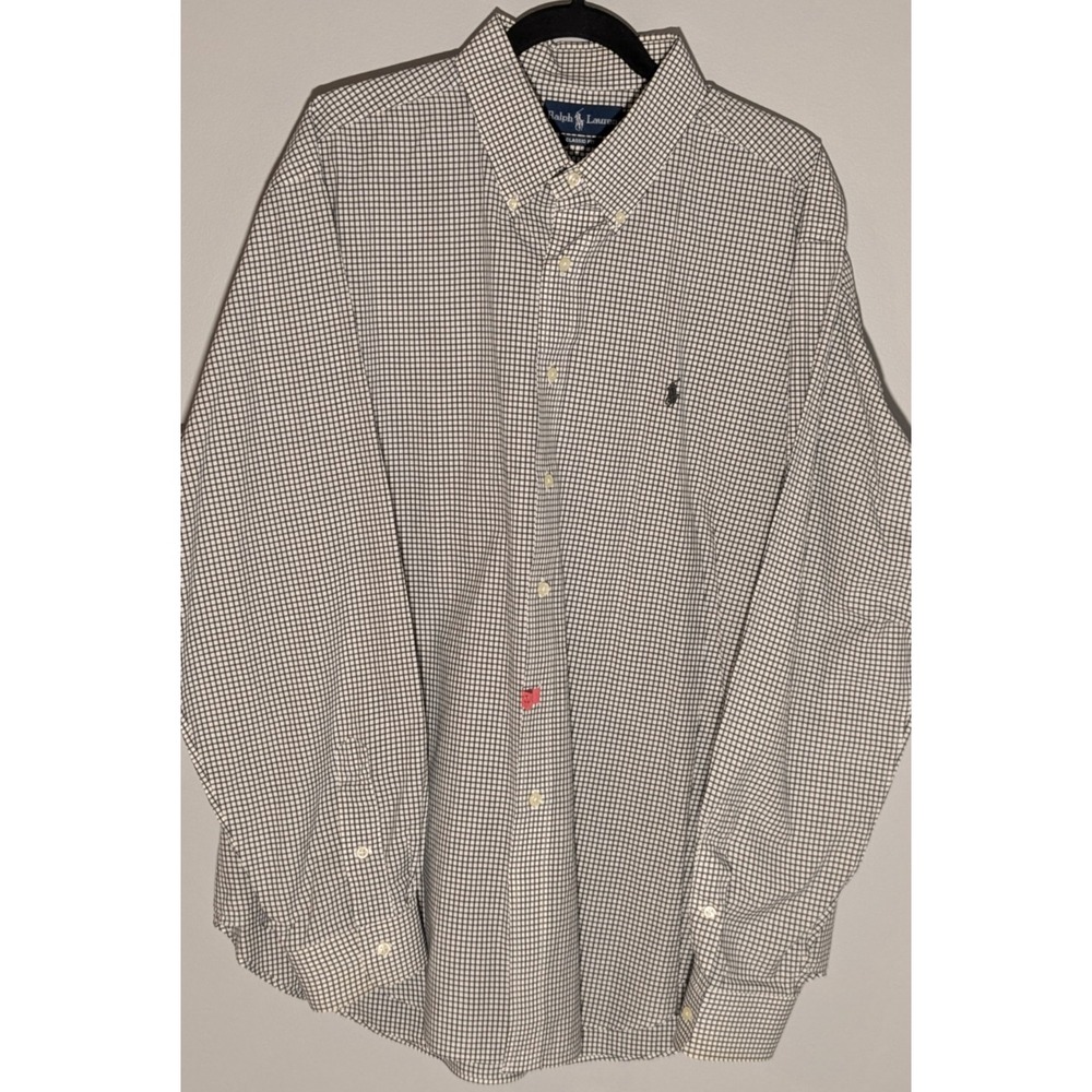 Ralph Lauren XXL Black White Gingham Check Button Down Shirt Black Pony Logo